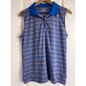 Maggie Lane Blue Pink Yellow Stripe Sleeveless Polo Shirt Golf Tennis Women's L